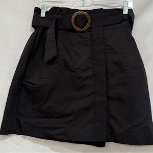 Zara TRF Collection Black belted Flat Front Casual Mini Skirt Size Large